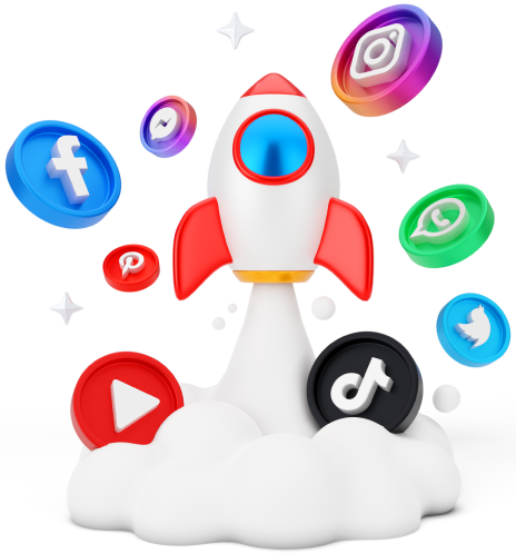 Roket with social media icons